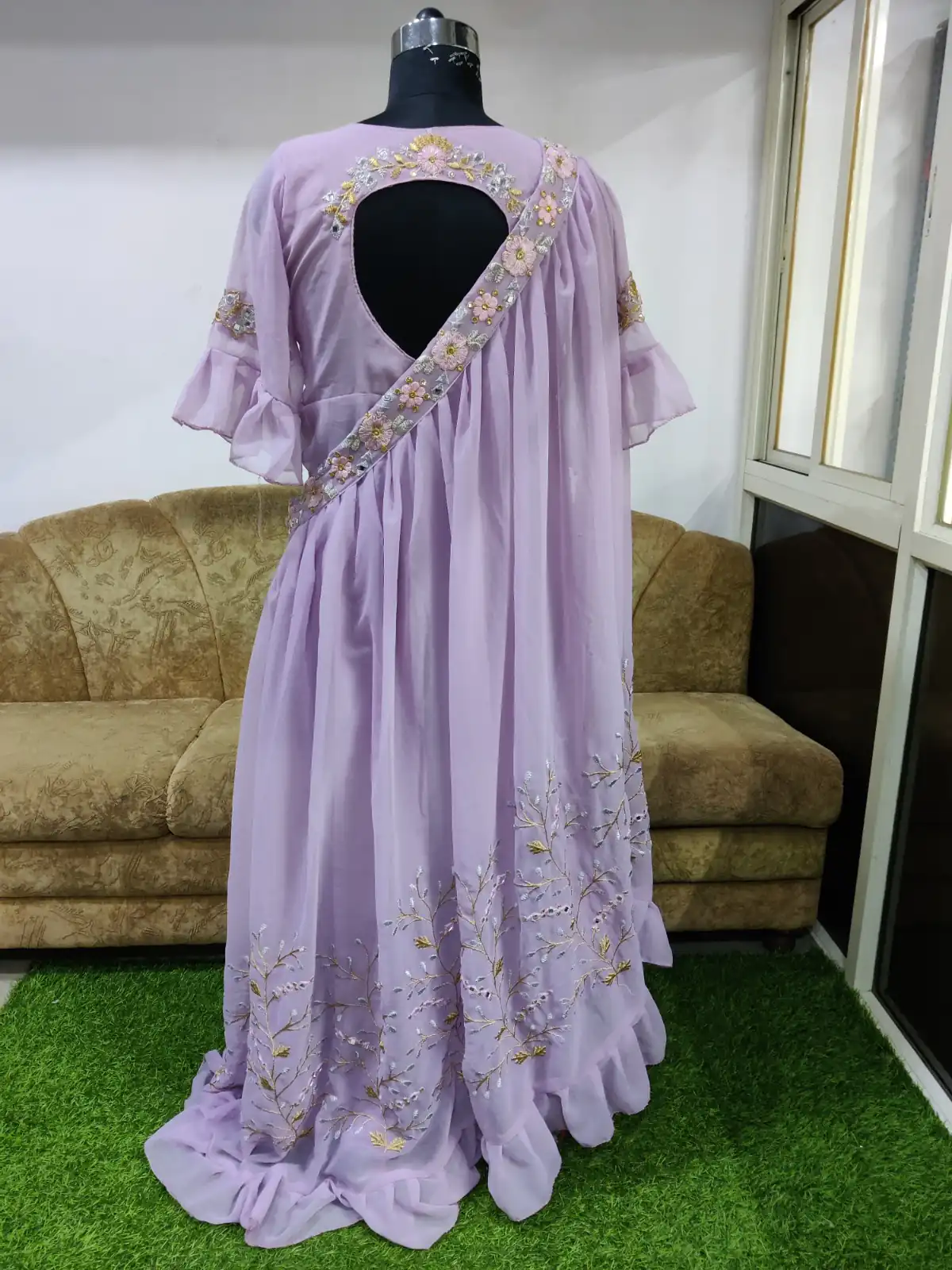 KT 190 Lavender in Georgette. Mirror Work & Lace Work Gown Wedding, Party, Festive, Events, Now at just ₹1949. Delivery 4-6 Working Days. Shop now. | Gowns, Bollywood Gowns, Creative Gowns, Designer Gowns, Embroidered Gowns, Party Wear Gowns