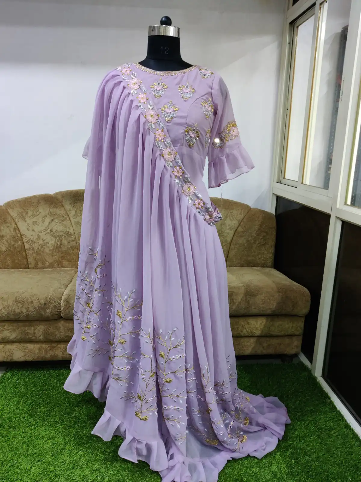 KT 190 Lavender in Georgette. Mirror Work & Lace Work Gown Wedding, Party, Festive, Events, Now at just ₹1949. Delivery 4-6 Working Days. Shop now. | Gowns, Bollywood Gowns, Creative Gowns, Designer Gowns, Embroidered Gowns, Party Wear Gowns