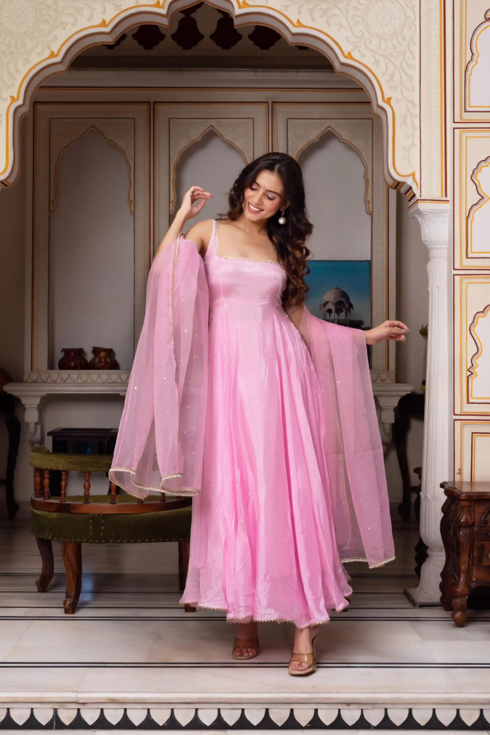 SRK 5291 Light Pink Faux Georgette Salwar Suit with Bead Work & Embroidery Work. Festive Deal ₹1799. Delivery 4-6 Working Days. Shop now. | Jump Suits, Salwar suit, Casual Suits, Creative suits, Designer Suits, Palazzo Suits, Party Wear Suits, Patiala Suits, Straight Suits