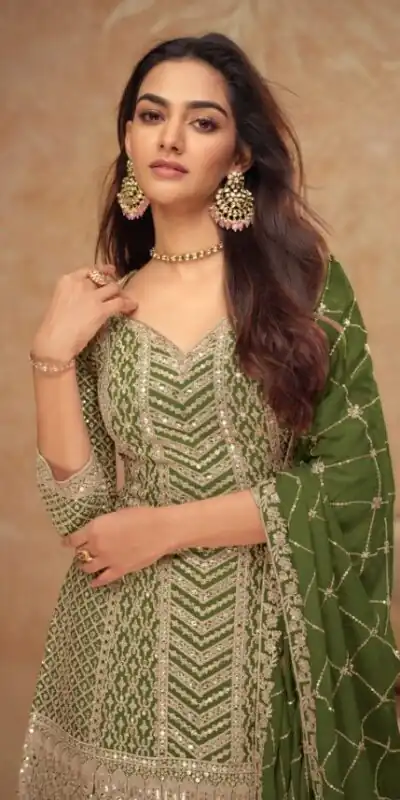 FC 7518 Mahendi Chinon Salwar Suit Perfect for Wedding, Party, Diwali, Durga Puja, Temple Visit – . Festive Deal ₹3099. Delivery 4-6 Working Days. | Jump Suits, Tops & Bottoms, Track Suits, Salwar suit, Casual Suits, Creative suits, Designer Suits, Palazzo Suits, Party Wear Suits, Patiala Suits, Straight Suits, Trendy Wear