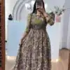 Mahendi Cota Checks Kalamkari Print Gown