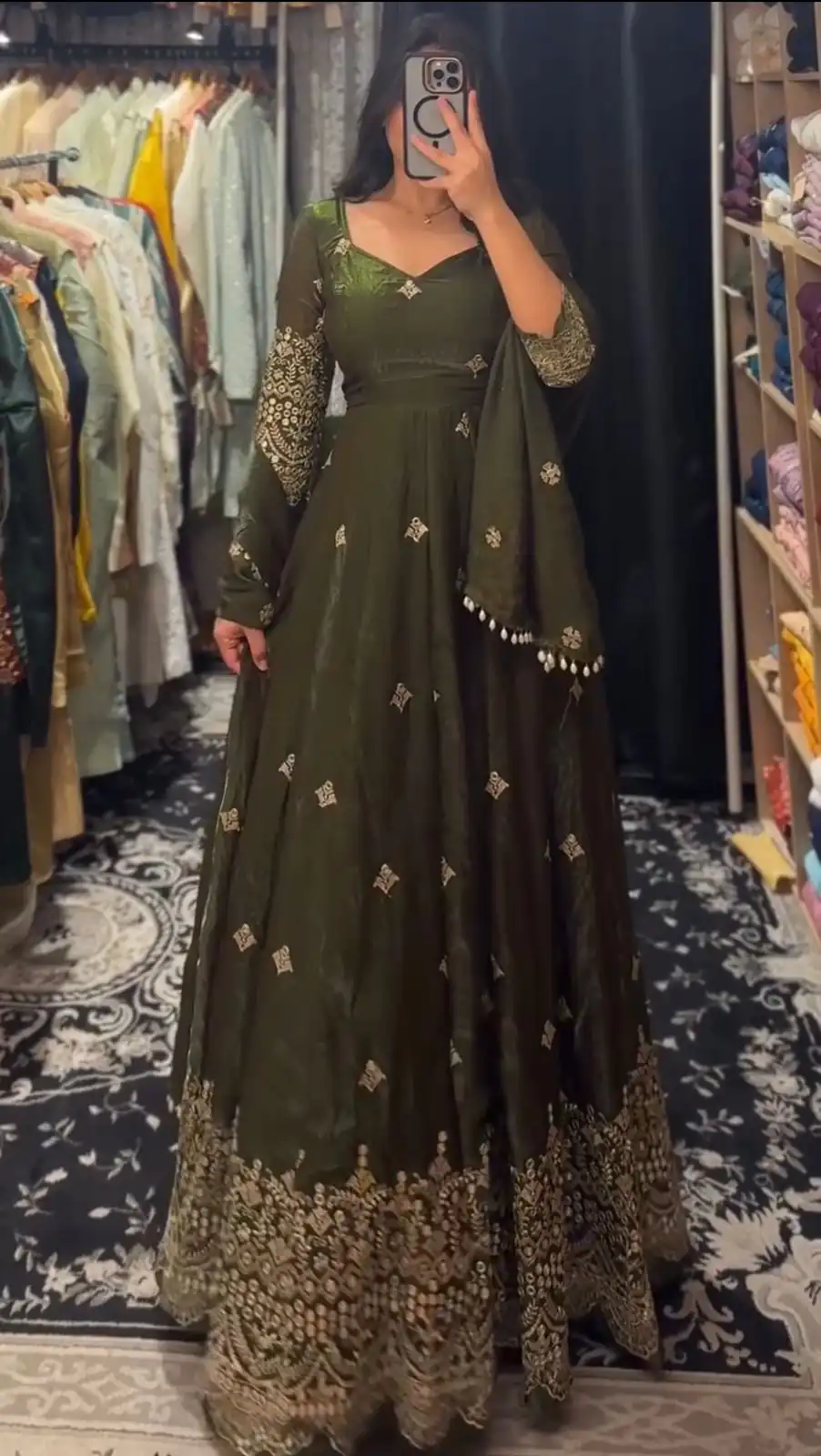 KD 1564 Mahendi Fendy Silk Gown Perfect for Wedding, Party, Durga Puja, Festival Celebrations, Ganesh Chaturthi – . Best Price ₹2399. Delivery 4-6 Wor | Gowns, Bollywood Gowns, Creative Gowns, Designer Gowns, Embroidered Gowns, Party Wear Gowns