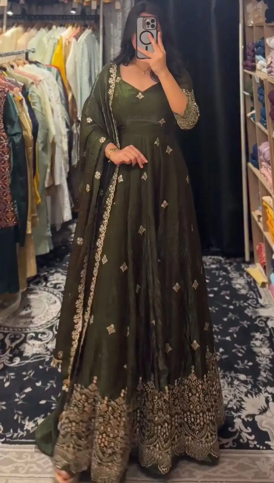 KD 1564 Mahendi Fendy Silk Gown Perfect for Wedding, Party, Durga Puja, Festival Celebrations, Ganesh Chaturthi – . Best Price ₹2399. Delivery 4-6 Wor | Gowns, Bollywood Gowns, Creative Gowns, Designer Gowns, Embroidered Gowns, Party Wear Gowns