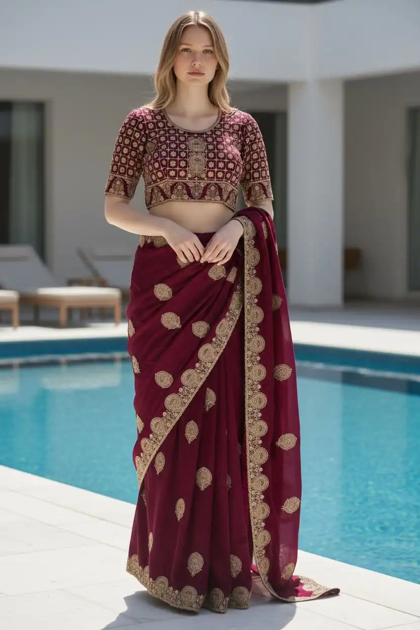 BT 442 Maroon in Fandy Satin Silk. Embroidery Work & Zari Work Saree Affordable Price ₹1999. Delivery 4-6 Working Days. Shop now. | Sarees, Bollywood Sarees, Creative Sarees, Designer Sarees, Embroidered Sarees, Ethnic Saree, Modern Digital sarees, Party Wear Sarees