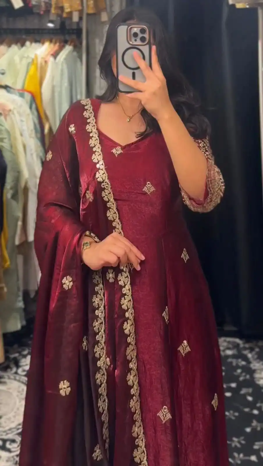 KD 1564 Maroon Fendy Silk Gown Perfect for Wedding, Party, Durga Puja, Festival Celebrations, Ganesh Chaturthi – . Best Price ₹2399. Delivery 4-6 Wor | Gowns, Bollywood Gowns, Creative Gowns, Designer Gowns, Embroidered Gowns, Party Wear Gowns