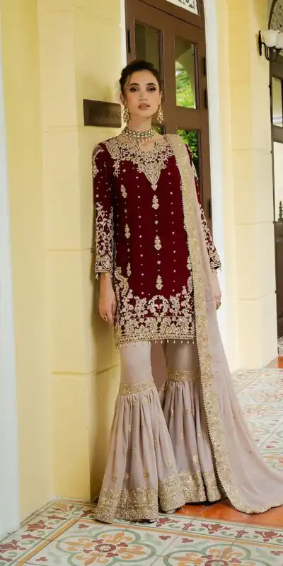 VLM 318 Maroon Fox Georgette Salwar Suit with Embroidery Work & Lace Work. Available at ₹2149 only. Delivery 4-6 Working Days. Shop now. | Jump Suits, Tops & Bottoms, Track Suits, Salwar suit, Casual Suits, Creative suits, Designer Suits, Palazzo Suits, Party Wear Suits, Patiala Suits, Straight Suits, Trendy Wear