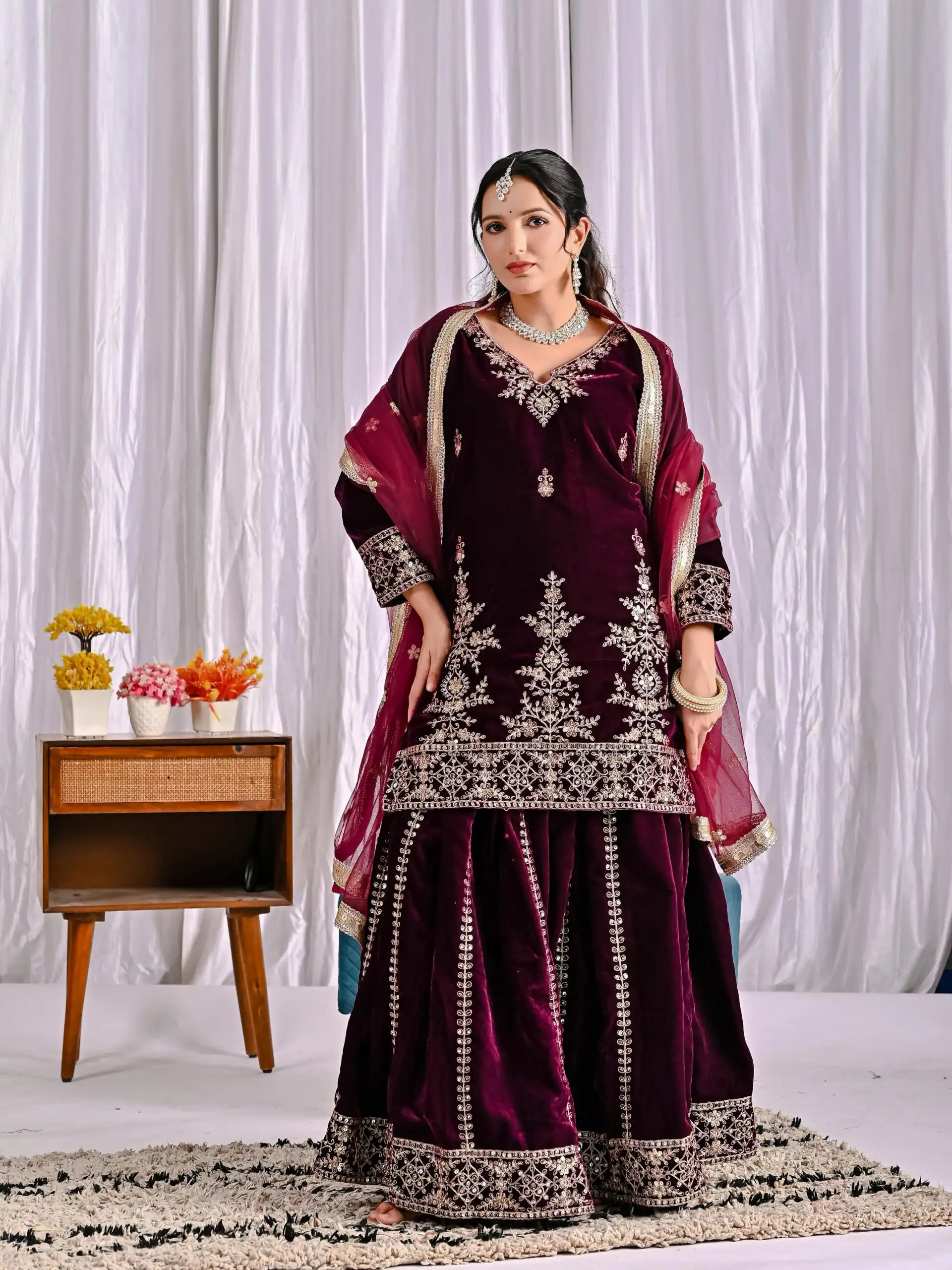 ND 5052 Maroon Viscous Velvet Salwar Suit Perfect for Wedding, Party, Reception, Eid, Temple Visit – . Introductory Price ₹2149. Delivery 4-6 Working | Jump Suits, Salwar suit, Casual Suits, Creative suits, Designer Suits, Palazzo Suits, Party Wear Suits, Patiala Suits, Straight Suits