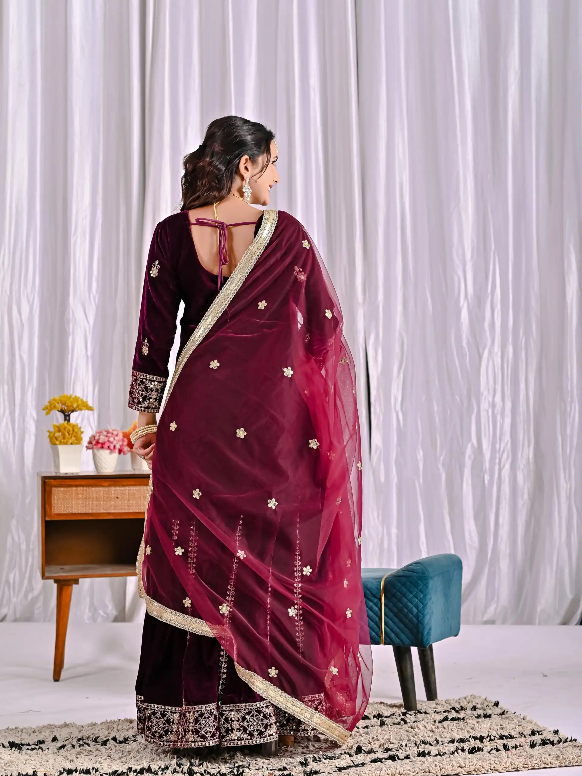 ND 5052 Maroon Viscous Velvet Salwar Suit Perfect for Wedding, Party, Reception, Eid, Temple Visit – . Introductory Price ₹2149. Delivery 4-6 Working | Jump Suits, Salwar suit, Casual Suits, Creative suits, Designer Suits, Palazzo Suits, Party Wear Suits, Patiala Suits, Straight Suits