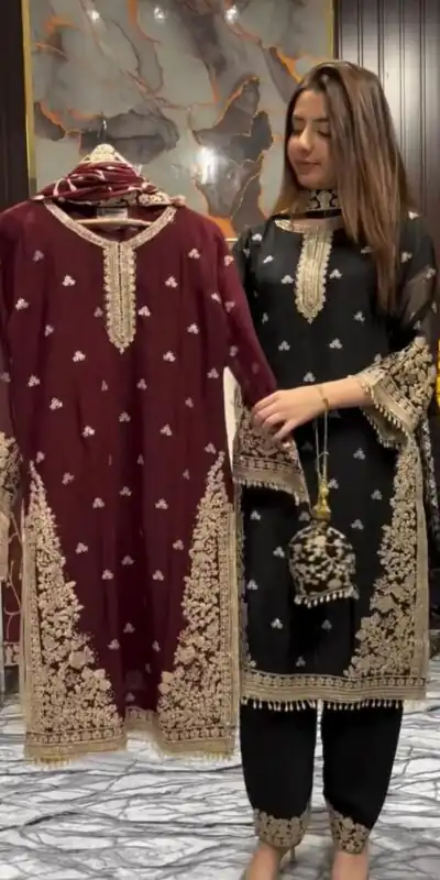 LG 2059 Maroon Color Zimmy Choo Salwar Suit with Embroidery Work. Wedding, Party, Festive, Events, Grab it for ₹2399. Delivery 4-6 Working Days. Shop now. | Jump Suits, Salwar suit, Casual Suits, Creative suits, Designer Suits, Palazzo Suits, Party Wear Suits, Patiala Suits, Straight Suits