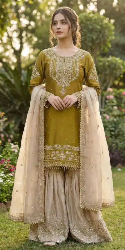 SR 1694 Mustered Organza Silk Salwar Suit with Embroidery Work & Lace Work. Exclusive Offer ₹1999. Delivery 4-6 Working Days. Shop now. | Jump Suits, Salwar suit, Casual Suits, Creative suits, Designer Suits, Palazzo Suits, Party Wear Suits, Patiala Suits, Straight Suits