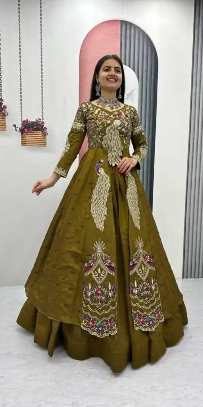 PC 528 Mustered Vichitra Sequence Work Lehenga Choli Designer Work. Grab it for ₹2649. Delivery 4-6 Working Days. Shop now. | Lehenga, Bollywood Lehenga, Creative Lehenga, Designer Lehenga, Embroidered Lehenga, Party Wear Lehenga