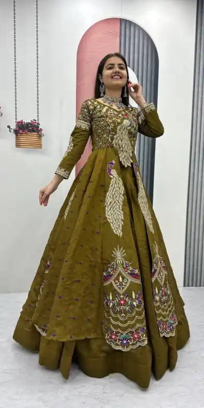 PC 528 Mustered Vichitra Sequence Work Lehenga Choli Designer Work. Grab it for ₹2649. Delivery 4-6 Working Days. Shop now. | Lehenga, Bollywood Lehenga, Creative Lehenga, Designer Lehenga, Embroidered Lehenga, Party Wear Lehenga