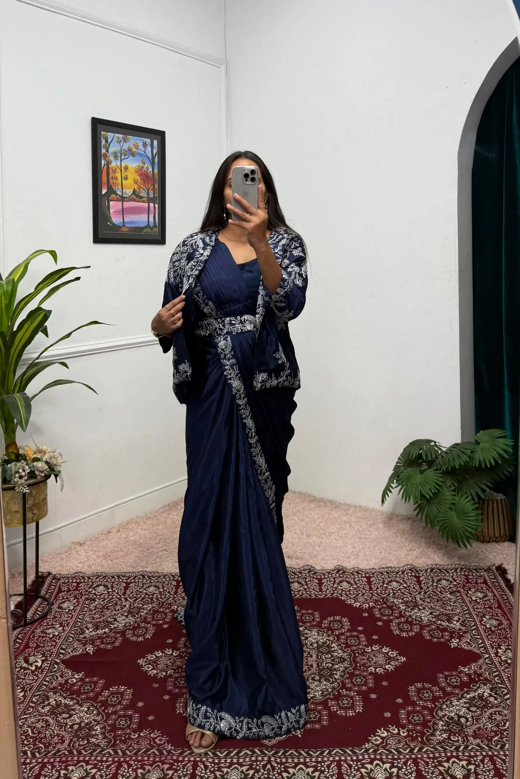 ST 1090 Navy Blue Color Chinon Saree with Embroidery Work & Lace Work. Now at just ₹2099. Delivery 4-6 Working Days. Shop now. | Sarees, Bollywood Sarees, Creative Sarees, Designer Sarees, Embroidered Sarees, Ethnic Saree, Modern Digital sarees, Party Wear Sarees