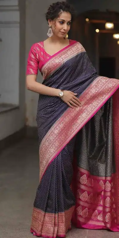 KPR 279 Navy Blue Soft Lichi Silk Saree Perfect for Wedding, Party, Raksha Bandhan, Sangeet, Eid – . Get it for ₹1349. Delivery 4-6 Working Days. | Sarees, Bollywood Sarees, Creative Sarees, Designer Sarees, Embroidered Sarees, Ethnic Saree, Modern Digital sarees, Party Wear Sarees