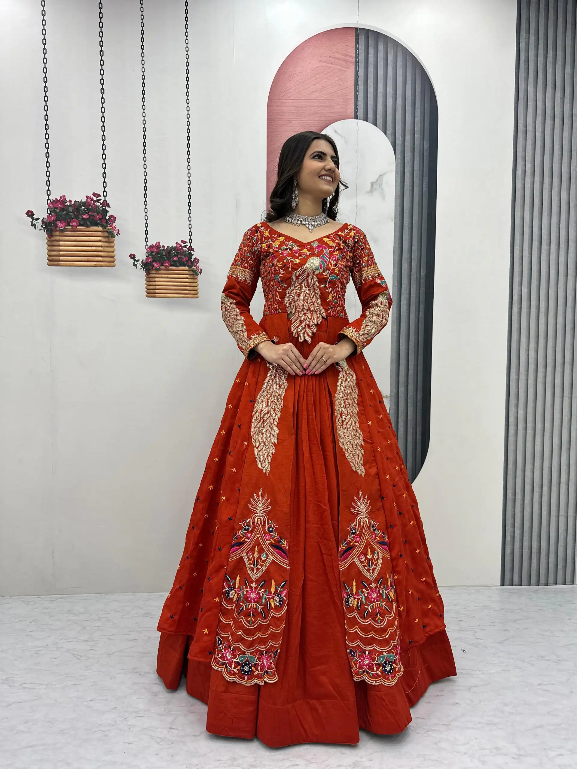 PC 528 Orange Vichitra Sequence Work Lehenga Choli Designer Work. Grab it for ₹2649. Delivery 4-6 Working Days. Shop now. | Lehenga, Bollywood Lehenga, Creative Lehenga, Designer Lehenga, Embroidered Lehenga, Party Wear Lehenga