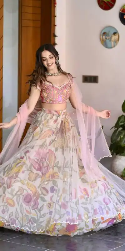 BB 26 Peach Chinon Silk Lehenga Choli with Sequins Work & Embroidery Work. Available at ₹2999 only. Delivery 4-6 Working Days. Shop now. | Lehenga, Bollywood Lehenga, Creative Lehenga, Designer Lehenga, Embroidered Lehenga, Party Wear Lehenga