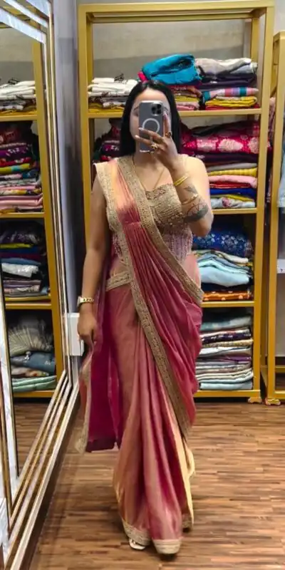 ST 1155 Peach in Fandy Satin Lace Work & Embroidery Work Saree . Special Price ₹2149. Delivery 4-6 Working Days. Shop now. | Sarees, Bollywood Sarees, Creative Sarees, Designer Sarees, Embroidered Sarees, Ethnic Saree, Modern Digital sarees, Party Wear Sarees