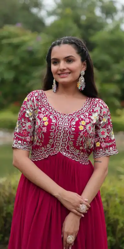 KA 1110 Pink Faux Blooming Gown Perfect for Wedding, Party, Holi, Lohri, Baby Shower – . Introductory Price ₹1649. Delivery 4-6 Working Days. Shop no | Gowns, Bollywood Gowns, Creative Gowns, Designer Gowns, Embroidered Gowns, Party Wear Gowns