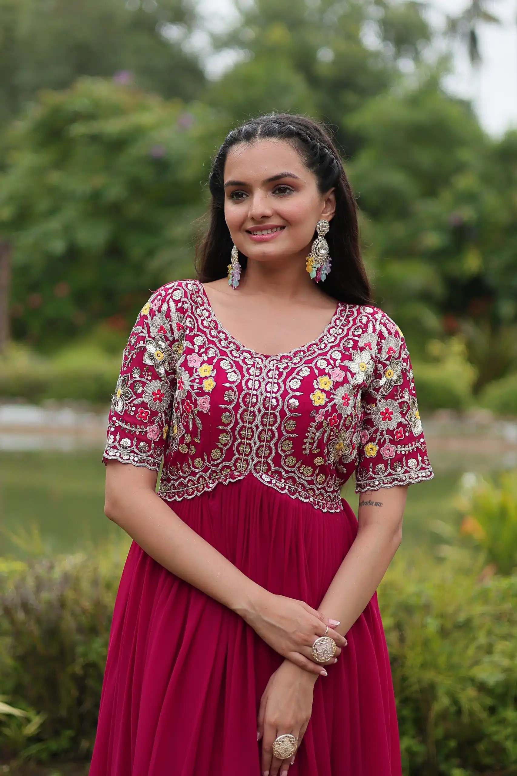 KA 1110 Pink Faux Blooming Gown Perfect for Wedding, Party, Holi, Lohri, Baby Shower – . Introductory Price ₹1649. Delivery 4-6 Working Days. Shop no | Gowns, Bollywood Gowns, Creative Gowns, Designer Gowns, Embroidered Gowns, Party Wear Gowns