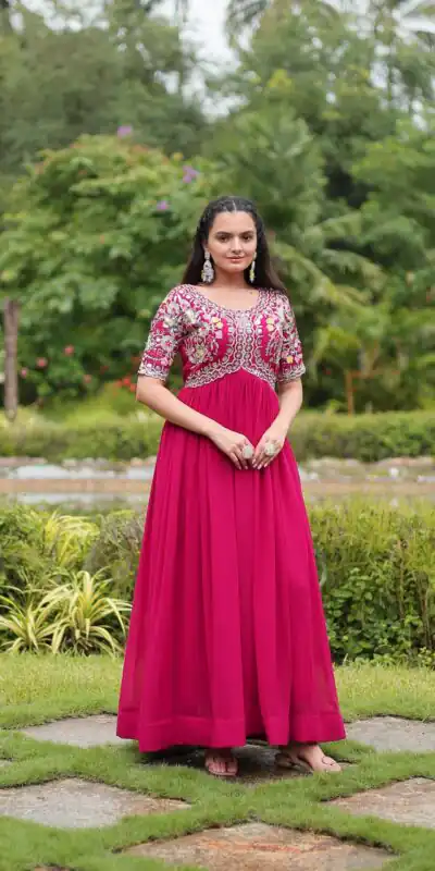 KA 1110 Pink Faux Blooming Gown Perfect for Wedding, Party, Holi, Lohri, Baby Shower β . Introductory Price βΉ1649. Delivery 4-6 Working Days. Shop no | Gowns, Bollywood Gowns, Creative Gowns, Designer Gowns, Embroidered Gowns, Party Wear Gowns