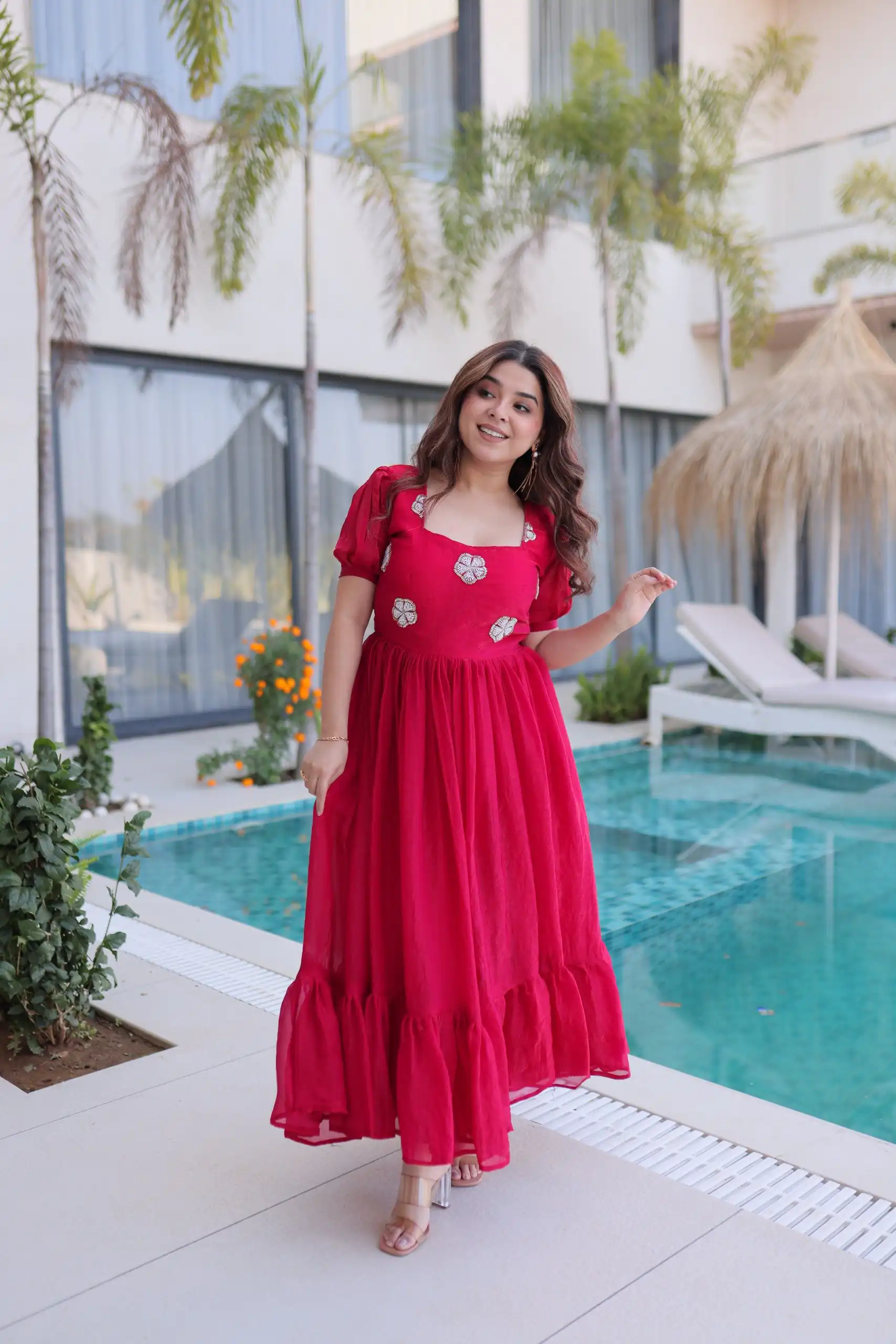 KA 1224 Pink Color Fendi Silk Gown with Embroidery Work & Bead Work. Get it for ₹1769. Delivery 4-6 Working Days. Shop now. | Gowns, Bollywood Gowns, Creative Gowns, Designer Gowns, Embroidered Gowns, Party Wear Gowns