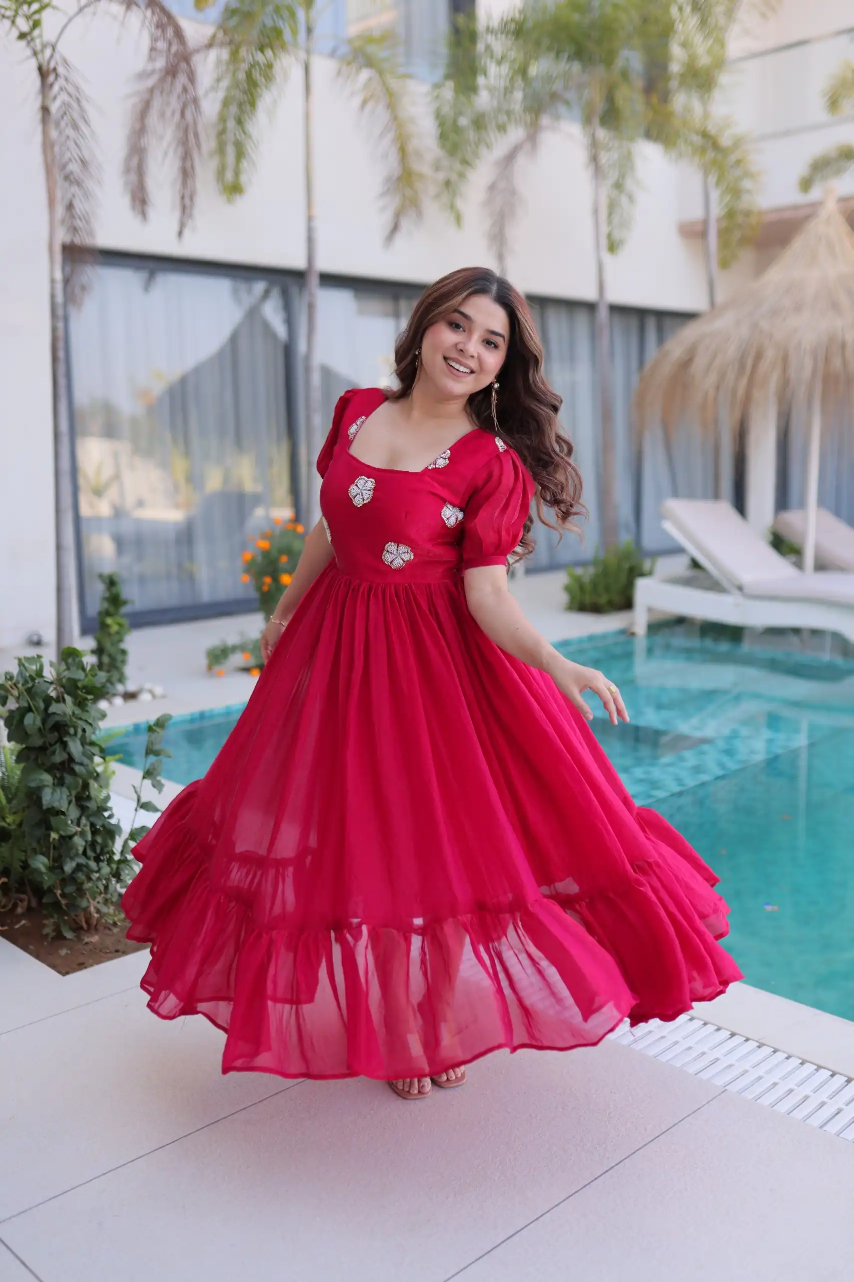 KA 1224 Pink Color Fendi Silk Gown with Embroidery Work & Bead Work. Get it for ₹1769. Delivery 4-6 Working Days. Shop now. | Gowns, Bollywood Gowns, Creative Gowns, Designer Gowns, Embroidered Gowns, Party Wear Gowns