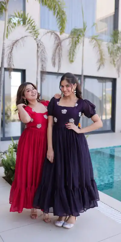 KA 1224 Pink Color Fendi Silk Gown with Embroidery Work & Bead Work. Get it for ₹1769. Delivery 4-6 Working Days. Shop now. | Gowns, Bollywood Gowns, Creative Gowns, Designer Gowns, Embroidered Gowns, Party Wear Gowns