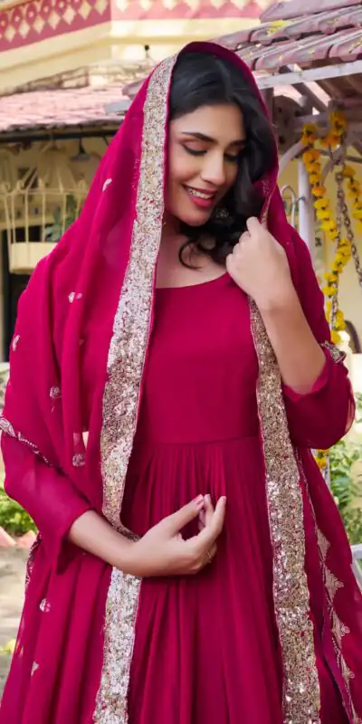 Ram 157 Pink Fox Georgette Gown Perfect for Wedding, Party, Ethnic Day, Pongal, Durga Puja – . Affordable Price ₹2149. Delivery 4-6 Working Days. | Gowns, Bollywood Gowns, Creative Gowns, Designer Gowns, Embroidered Gowns, Party Wear Gowns