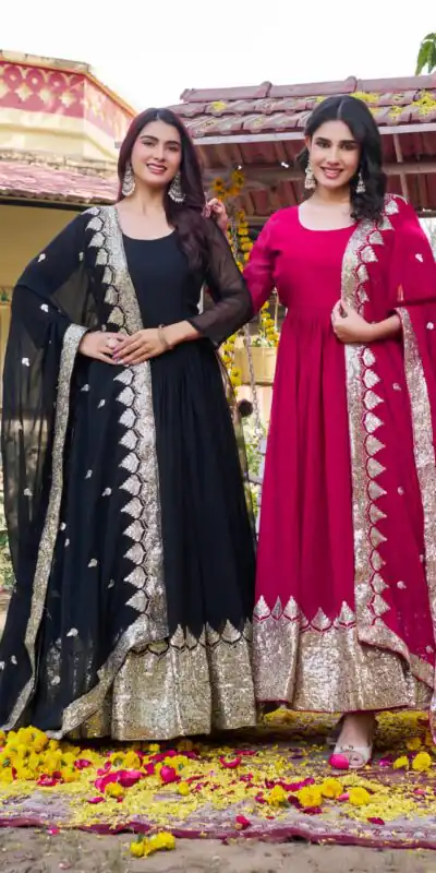 Ram 157 Pink Fox Georgette Gown Perfect for Wedding, Party, Ethnic Day, Pongal, Durga Puja – . Affordable Price ₹2149. Delivery 4-6 Working Days. | Gowns, Bollywood Gowns, Creative Gowns, Designer Gowns, Embroidered Gowns, Party Wear Gowns