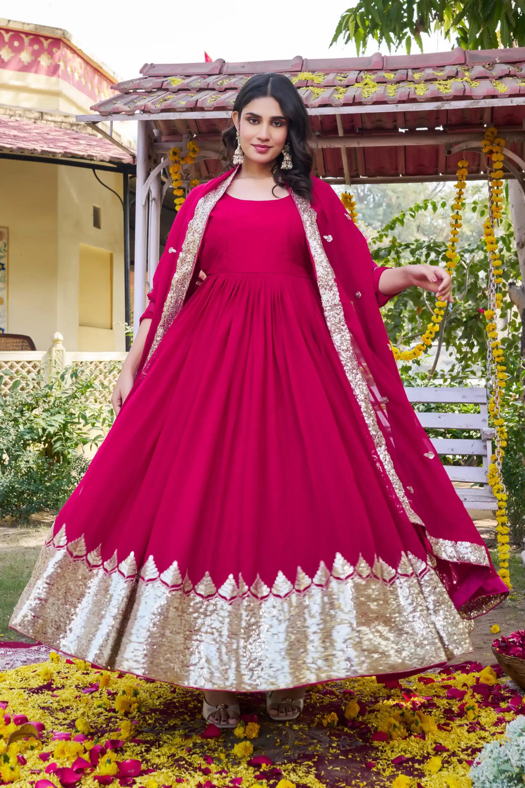 Ram 157 Pink Fox Georgette Gown Perfect for Wedding, Party, Ethnic Day, Pongal, Durga Puja – . Affordable Price ₹2149. Delivery 4-6 Working Days. | Gowns, Bollywood Gowns, Creative Gowns, Designer Gowns, Embroidered Gowns, Party Wear Gowns