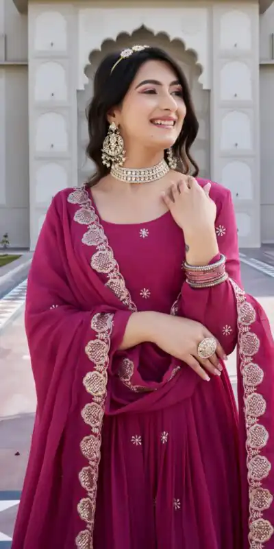 Ram 0153 Pink in Fox Georgette. Embroidery Work Gown Wedding, Party, Festive, Events Get it for ₹2049. Delivery 4-6 Working Days. Shop now. | Gowns, Bollywood Gowns, Creative Gowns, Designer Gowns, Embroidered Gowns, Party Wear Gowns