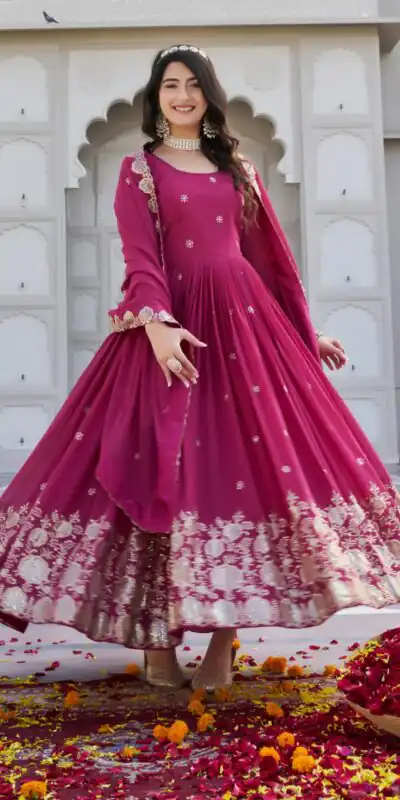 Ram 0153 Pink in Fox Georgette. Embroidery Work Gown Wedding, Party, Festive, Events Get it for βΉ2049. Delivery 4-6 Working Days. Shop now. | Gowns, Bollywood Gowns, Creative Gowns, Designer Gowns, Embroidered Gowns, Party Wear Gowns