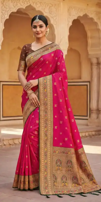 MB 18 Pink in Color Meenakari Zari Work & Lace Work Saree work. Exclusive Offer ₹2399. Delivery 4-6 Working Days. Shop now. | Sarees, Bollywood Sarees, Creative Sarees, Designer Sarees, Embroidered Sarees, Ethnic Saree, Modern Digital sarees, Party Wear Sarees