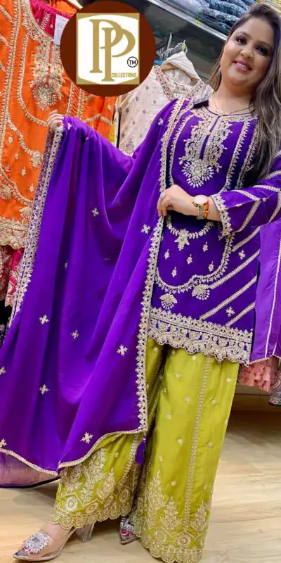 ND 5033 Purple Chinon Silk Salwar Suit with Embroidery Work & Lace Work. Affordable Price ₹2149. Delivery 4-6 Working Days. Shop now. | Jump Suits, Salwar suit, Casual Suits, Creative suits, Designer Suits, Palazzo Suits, Party Wear Suits, Patiala Suits, Straight Suits