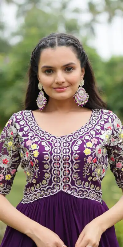 KA 1110 Purple Faux Blooming Gown Perfect for Wedding, Party, Holi, Lohri, Baby Shower – . Introductory Price ₹1649. Delivery 4-6 Working Days. Shop no | Gowns, Bollywood Gowns, Creative Gowns, Designer Gowns, Embroidered Gowns, Party Wear Gowns