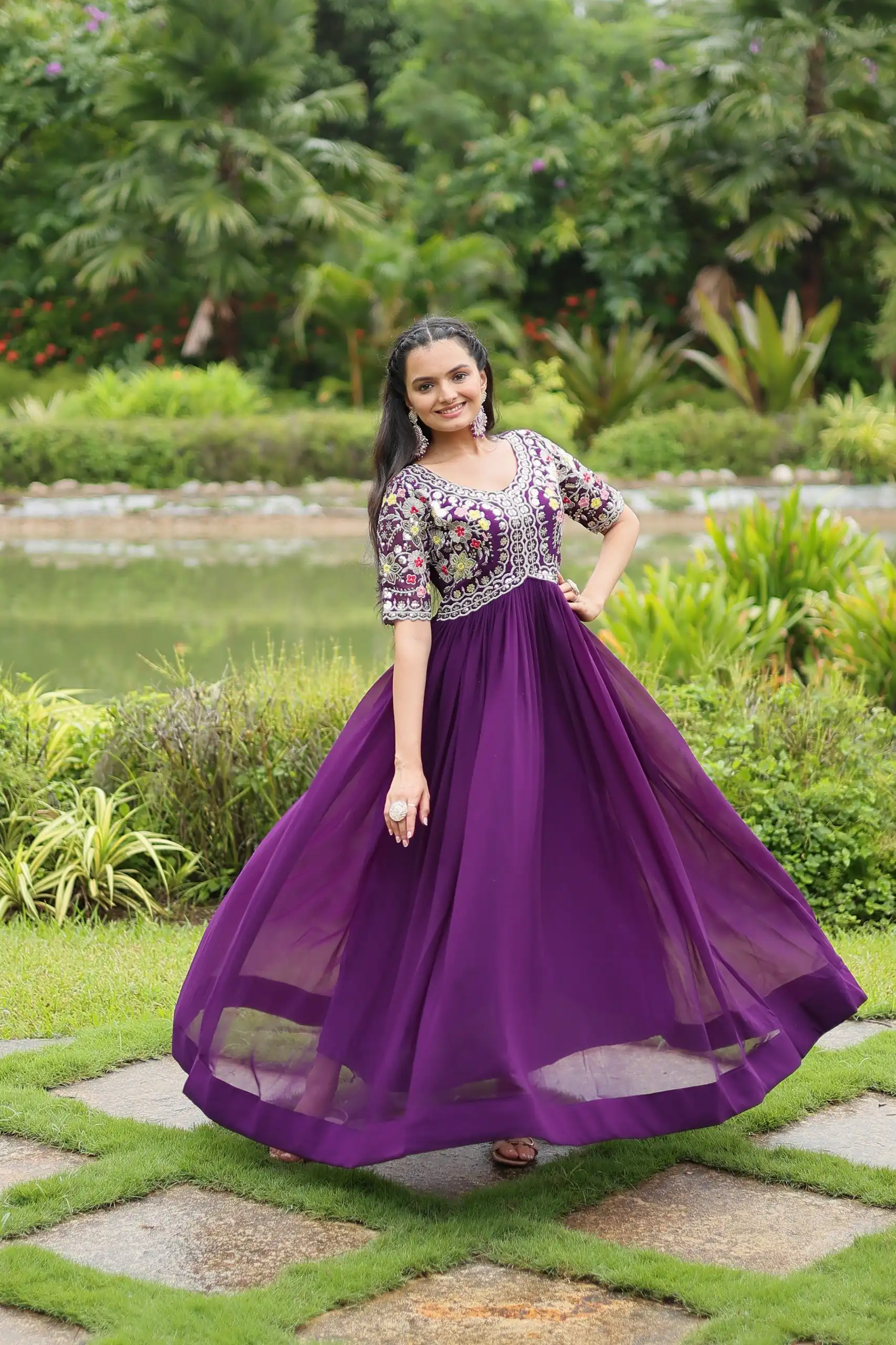 KA 1110 Purple Faux Blooming Gown Perfect for Wedding, Party, Holi, Lohri, Baby Shower – . Introductory Price ₹1649. Delivery 4-6 Working Days. Shop no | Gowns, Bollywood Gowns, Creative Gowns, Designer Gowns, Embroidered Gowns, Party Wear Gowns
