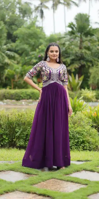 KA 1110 Purple Faux Blooming Gown Perfect for Wedding, Party, Holi, Lohri, Baby Shower β . Introductory Price βΉ1649. Delivery 4-6 Working Days. Shop no | Gowns, Bollywood Gowns, Creative Gowns, Designer Gowns, Embroidered Gowns, Party Wear Gowns