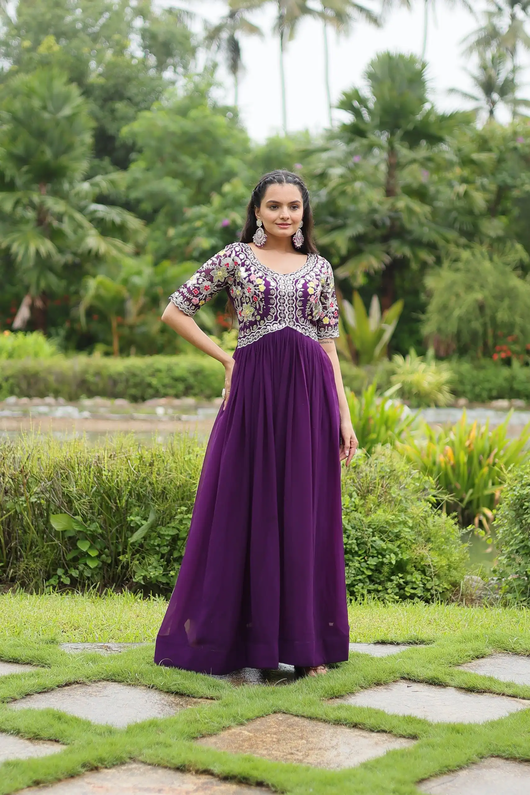KA 1110 Purple Faux Blooming Gown Perfect for Wedding, Party, Holi, Lohri, Baby Shower – . Introductory Price ₹1649. Delivery 4-6 Working Days. Shop no | Gowns, Bollywood Gowns, Creative Gowns, Designer Gowns, Embroidered Gowns, Party Wear Gowns