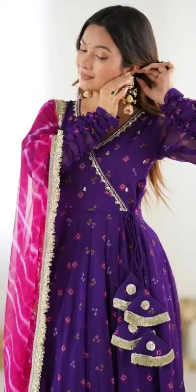 ST 1116 Purple Faux Georgette Gown with Digital Print & Embroidery Work. Exclusive Offer ₹1999. Delivery 4-6 Working Days. Shop now. | Gowns, Bollywood Gowns, Creative Gowns, Designer Gowns, Embroidered Gowns, Party Wear Gowns