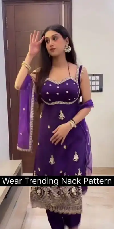 ST 1158 Purple in Faux Georgette Embroidery Work & Lace Work Salwar Suit . Introductory Price ₹1949. Delivery 4-6 Working Days. Shop now. | Jump Suits, Salwar suit, Casual Suits, Creative suits, Designer Suits, Palazzo Suits, Party Wear Suits, Patiala Suits, Straight Suits