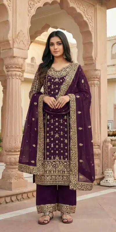 NSR 879 Purple Faux Georgette Salwar Suit with Embroidery Work. Available at ₹2399 only. Delivery 4-6 Working Days. Shop now. | Jump Suits, Tops & Bottoms, Track Suits, Salwar suit, Casual Suits, Creative suits, Designer Suits, Palazzo Suits, Party Wear Suits, Patiala Suits, Straight Suits, Trendy Wear