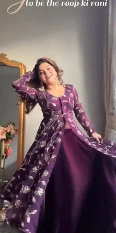 VLM 320 Purple Fendy Silk Gown Perfect for Wedding, Party, Pongal, Sangeet, Diwali – . Get it for ₹2499. Delivery 4-6 Working Days. Shop now. | Gowns, Bollywood Gowns, Creative Gowns, Designer Gowns, Embroidered Gowns, Party Wear Gowns