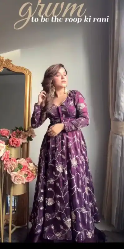 VLM 320 Purple Fendy Silk Gown Perfect for Wedding, Party, Pongal, Sangeet, Diwali β . Get it for βΉ2499. Delivery 4-6 Working Days. Shop now. | Gowns, Bollywood Gowns, Creative Gowns, Designer Gowns, Embroidered Gowns, Party Wear Gowns