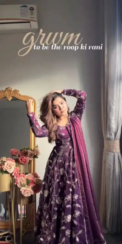 KD 1566 Purple Fendy Silk Gown Perfect for Wedding, Party, Pongal, Sangeet, Diwali β . Get it for βΉ2499. Delivery 4-6 Working Days. Shop now. | Gowns, Bollywood Gowns, Creative Gowns, Designer Gowns, Embroidered Gowns, Party Wear Gowns