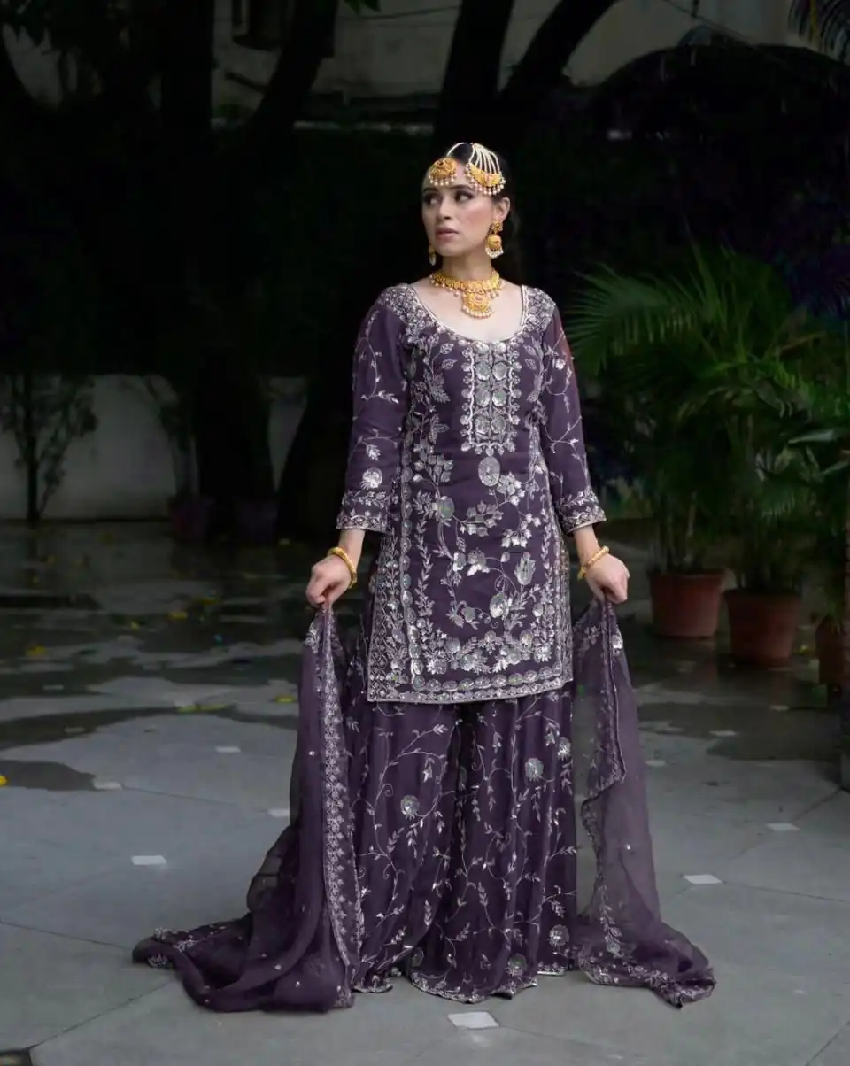 VLM 226 Purple Fox Georgette with Embroidery Work & Lace Work Salwar Suit . Festive Deal ₹2499. Delivery 4-6 Working Days. Shop now. | Jump Suits, Salwar suit, Casual Suits, Creative suits, Designer Suits, Palazzo Suits, Party Wear Suits, Patiala Suits, Straight Suits