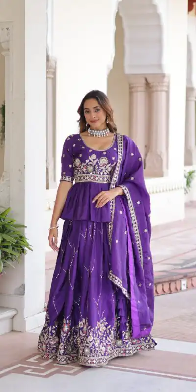 KA 5059 Purple in Gold Crush. Embroidery Work & Zari Work Lehenga Choli Available at ₹2999 only. Delivery 4-6 Working Days. Shop now. | Lehenga, Bollywood Lehenga, Creative Lehenga, Designer Lehenga, Embroidered Lehenga, Party Wear Lehenga