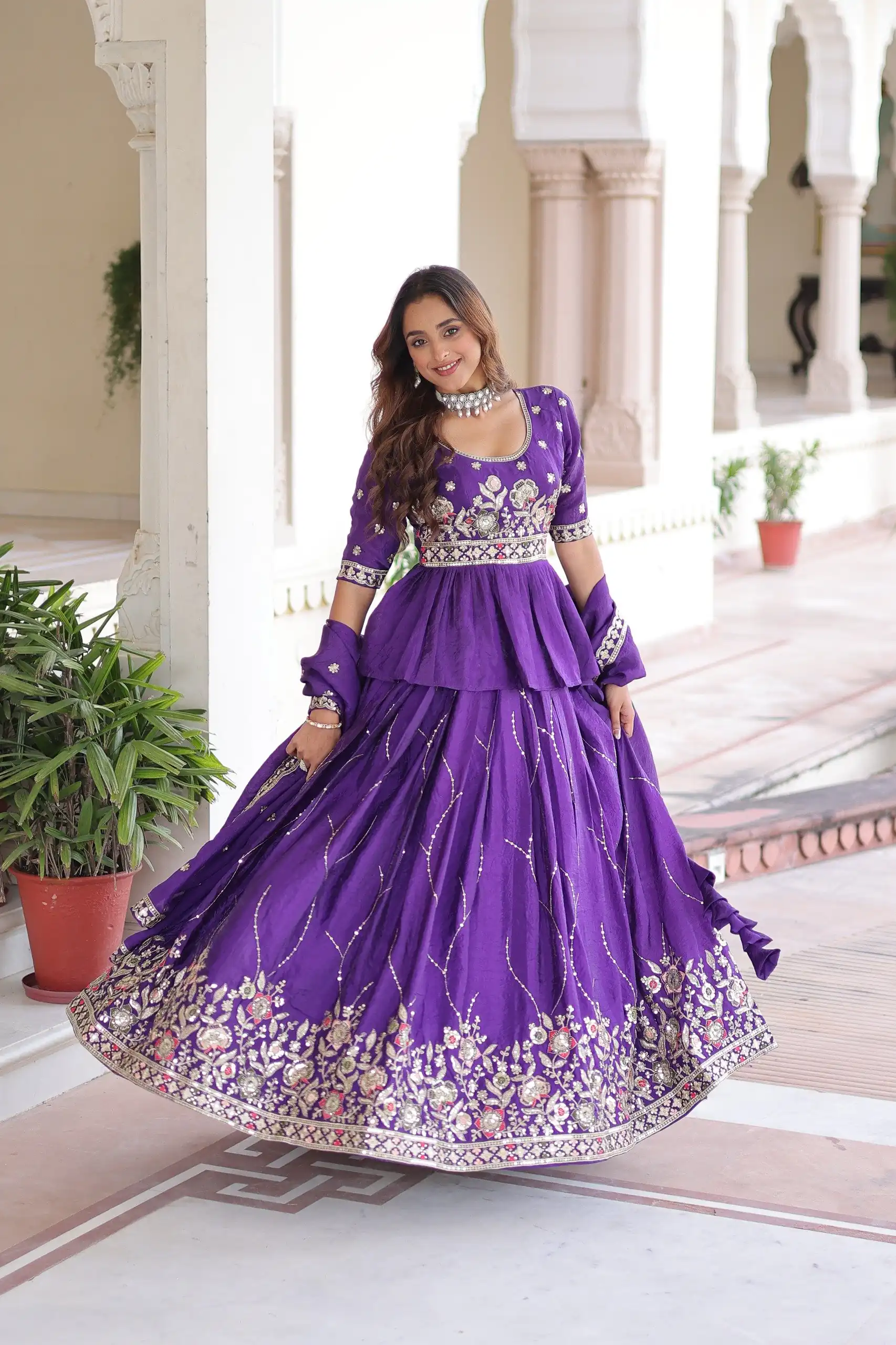 KA 5059 Purple in Gold Crush. Embroidery Work & Zari Work Lehenga Choli Available at ₹2999 only. Delivery 4-6 Working Days. Shop now. | Lehenga, Bollywood Lehenga, Creative Lehenga, Designer Lehenga, Embroidered Lehenga, Party Wear Lehenga