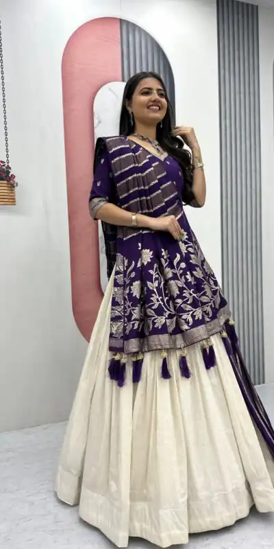 PC 560 Purple in Jacquard Silk Designer Work Lehenga Choli . Introductory Price ₹3249. Delivery 4-6 Working Days. Shop now. | Lehenga, Bollywood Lehenga, Creative Lehenga, Designer Lehenga, Embroidered Lehenga, Party Wear Lehenga