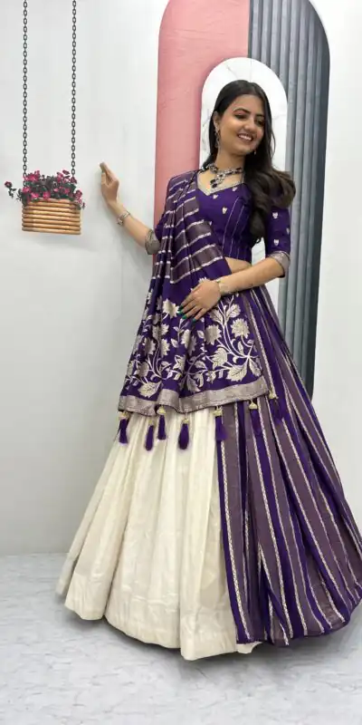 PC 560 Purple in Jacquard Silk Designer Work Lehenga Choli . Introductory Price ₹3249. Delivery 4-6 Working Days. Shop now. | Lehenga, Bollywood Lehenga, Creative Lehenga, Designer Lehenga, Embroidered Lehenga, Party Wear Lehenga