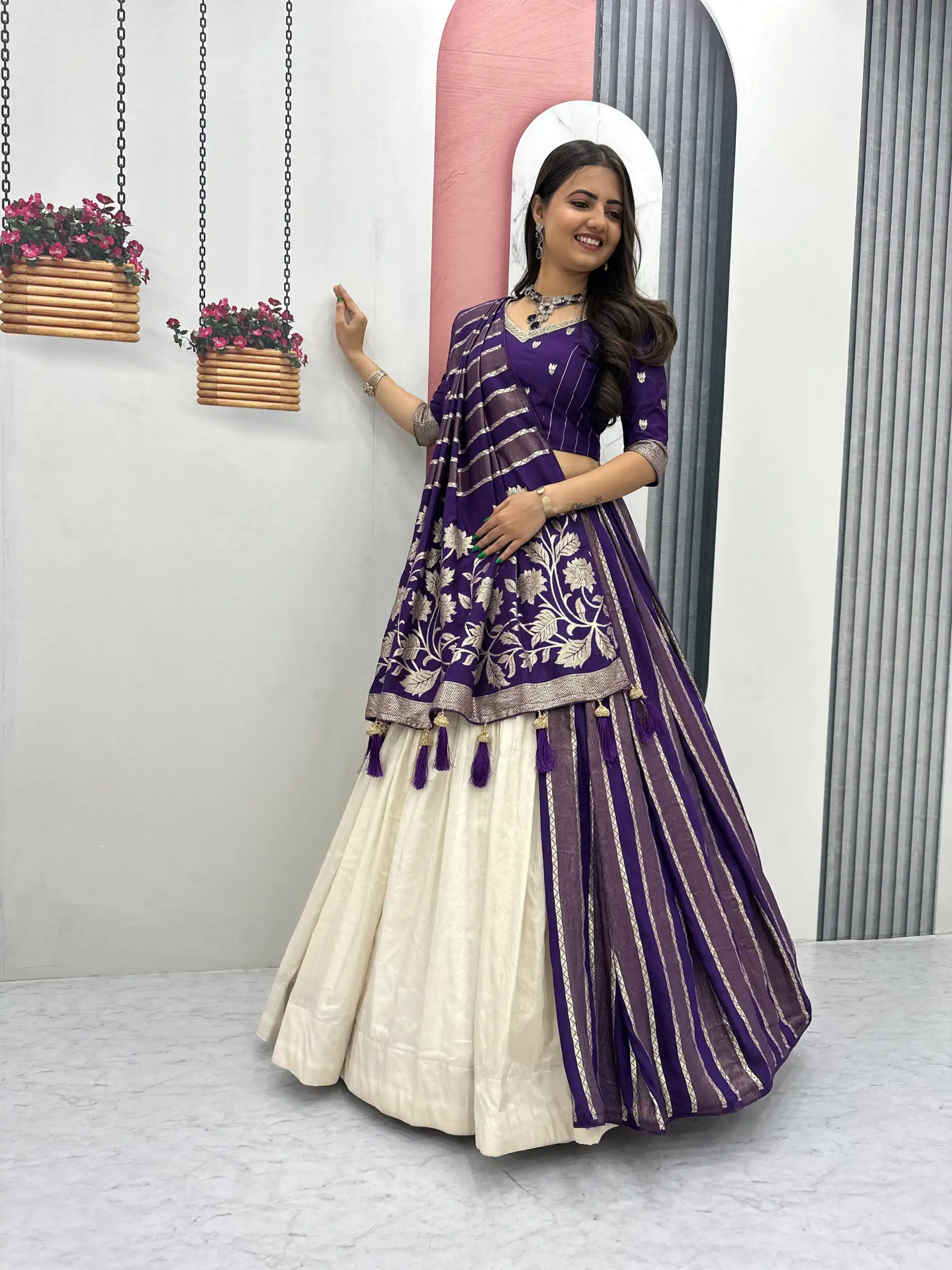 PC 560 Purple in Jacquard Silk Designer Work Lehenga Choli . Introductory Price ₹3249. Delivery 4-6 Working Days. Shop now. | Lehenga, Bollywood Lehenga, Creative Lehenga, Designer Lehenga, Embroidered Lehenga, Party Wear Lehenga